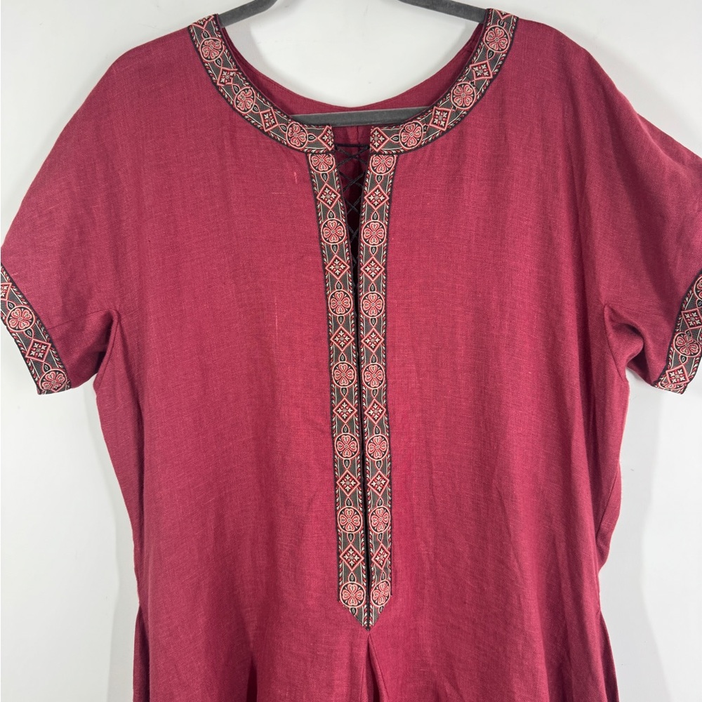 Elegant Flowy Burgundy Short Sleeve Ultra Maxi Dress Cottagecore Festival Resort - Picture 5 of 14